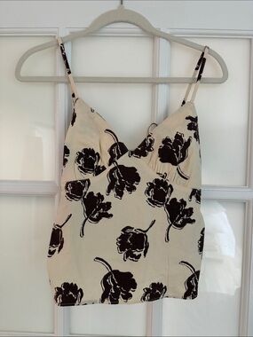 Free People Cream Cami with Black Floral Print